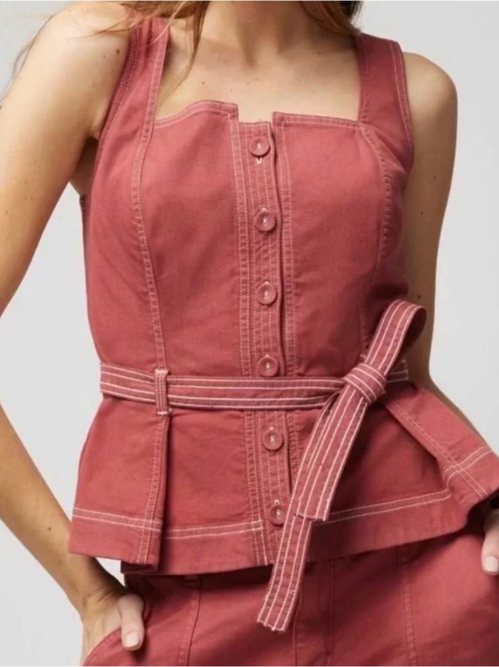 White House Black Market Topstitch Sleeveless Twill Top